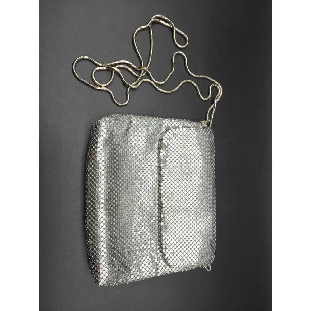 Vintage Silver Mesh Evening Bag Y2K Retro Disco Style Crossbody Purse Clutch